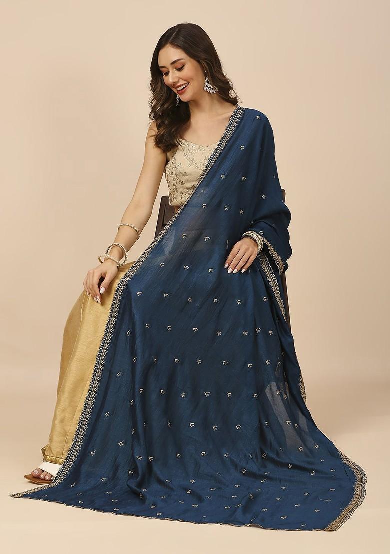 Floral Embroidered Sequinned Dupatta