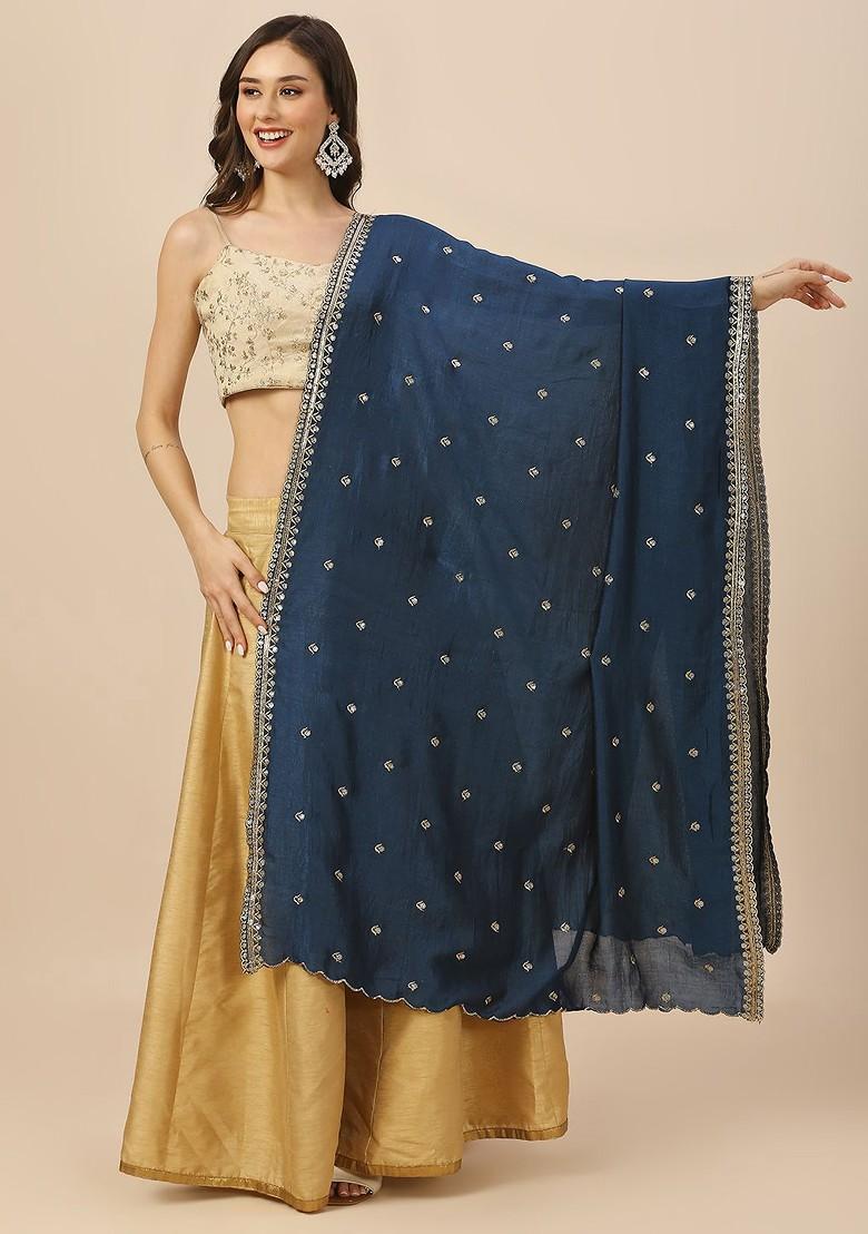Floral Embroidered Sequinned Dupatta