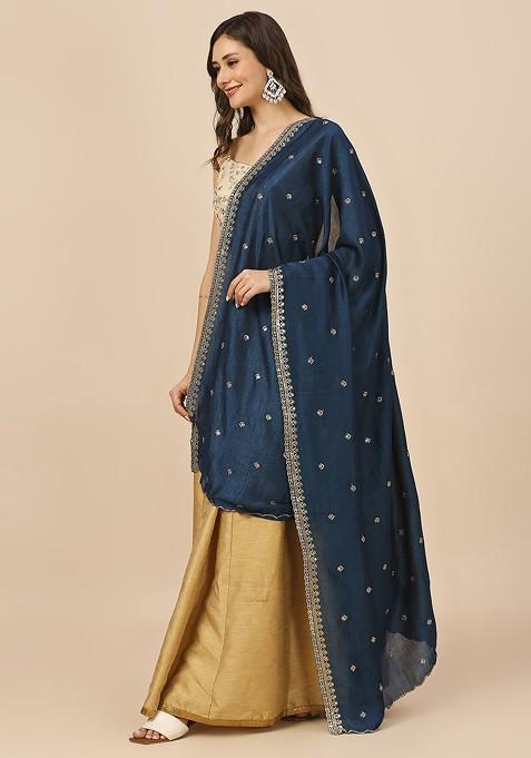 Floral Embroidered Sequinned Dupatta