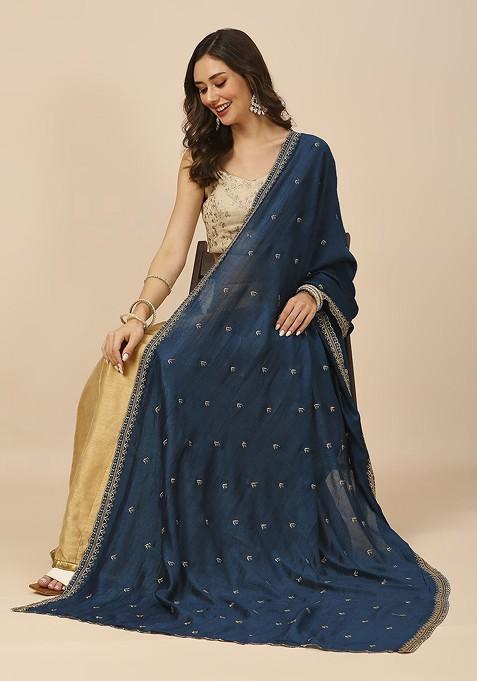 Floral Embroidered Sequinned Dupatta