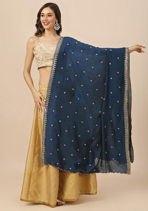 Floral Embroidered Sequinned Dupatta