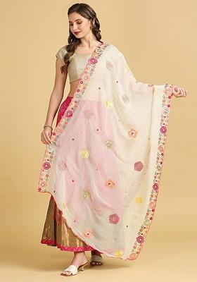 Floral Embroidered Sequinned Organza Dupatta