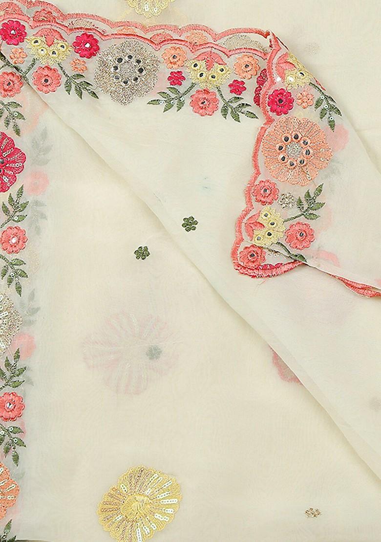 Floral Embroidered Sequinned Organza Dupatta