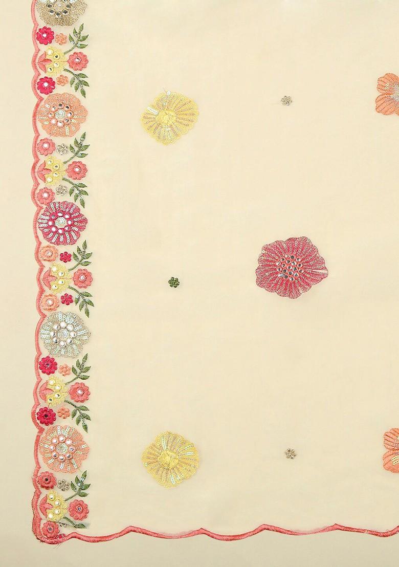 Floral Embroidered Sequinned Organza Dupatta