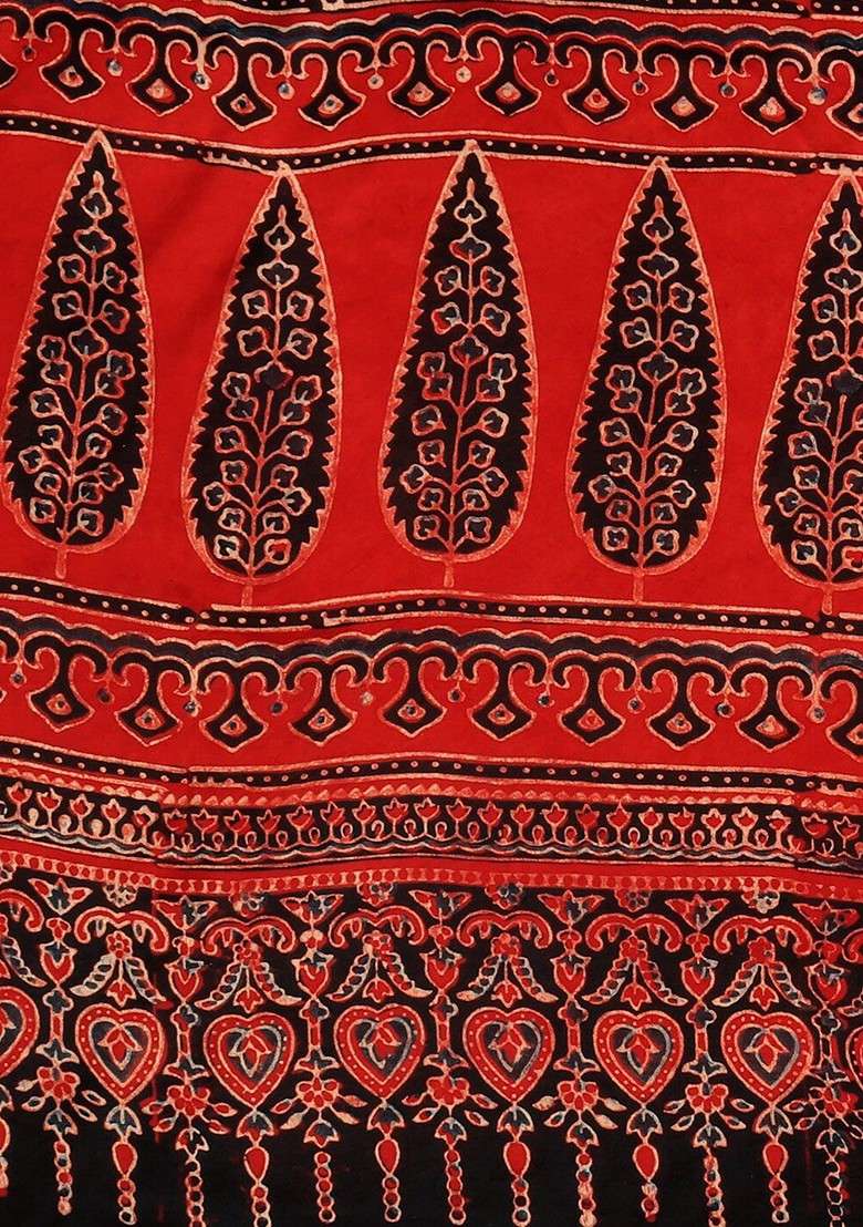 Maroon And Black Ethnic Motifs Block Printed Dupatta - Indya