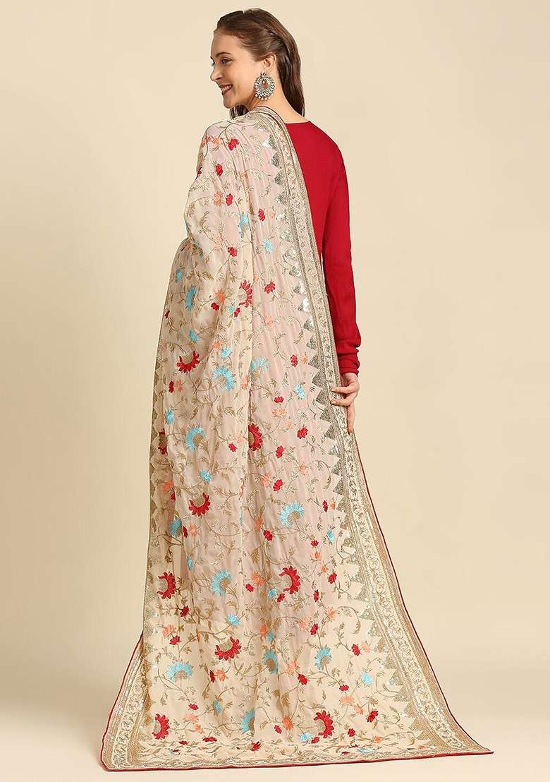 Embroidered Dupatta With Sequinned - Indya
