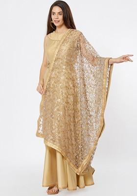 Women Gold Toned Embroidered Dupatta