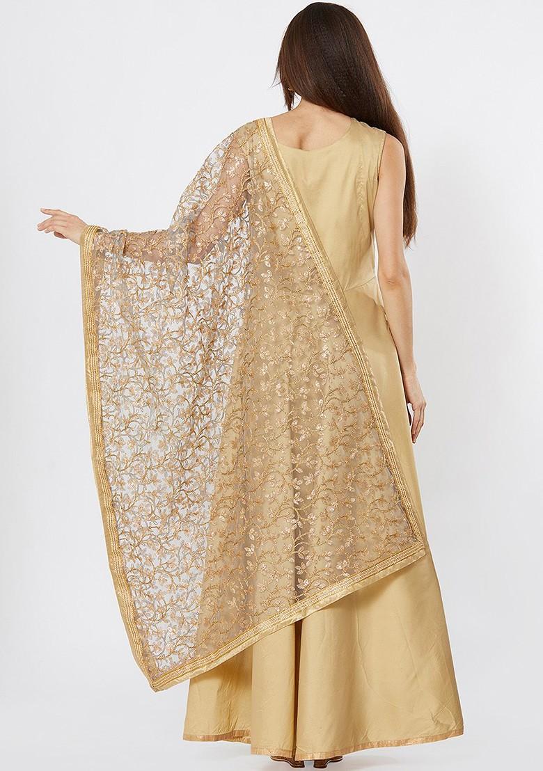 Women Gold Toned Embroidered Dupatta