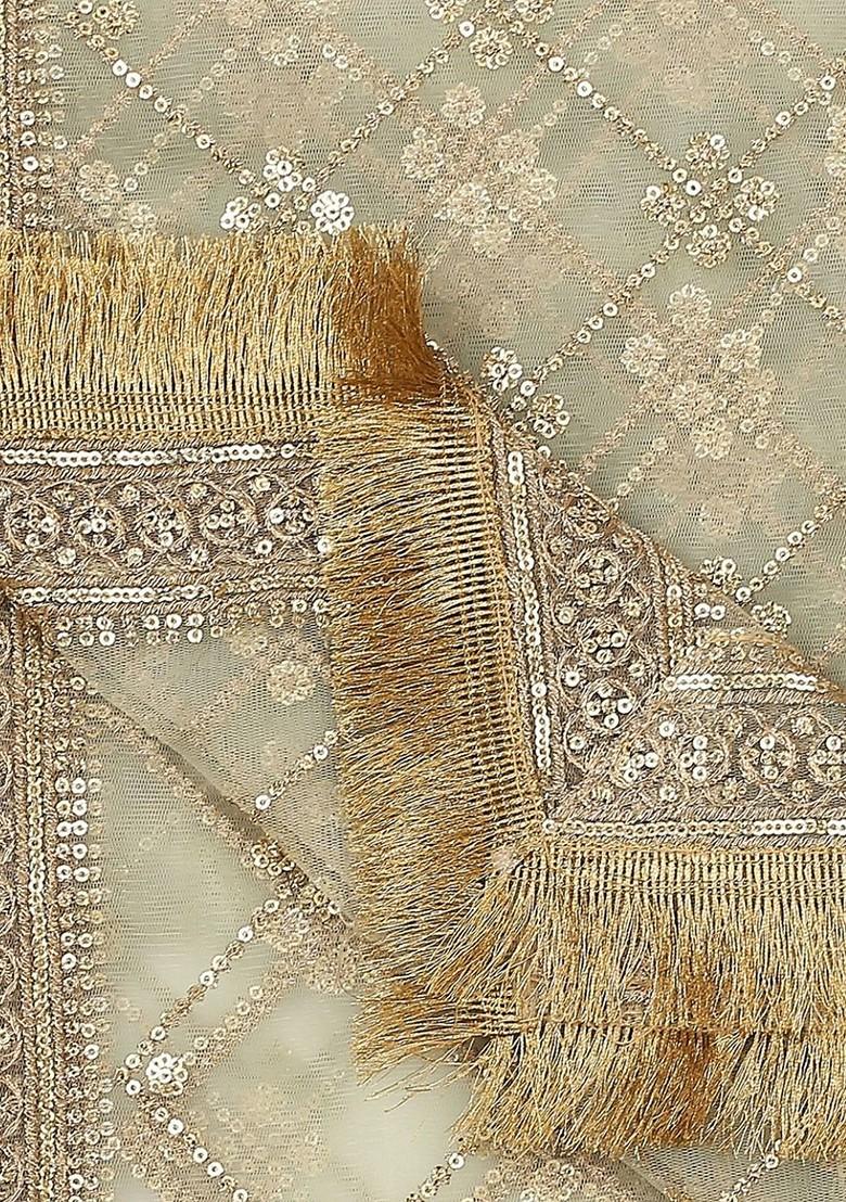 Green And Gold Toned Ethnic Motifs Embroidered Dupatta