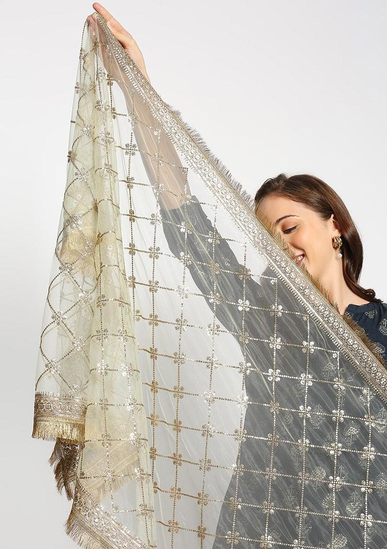 Green And Gold Toned Ethnic Motifs Embroidered Dupatta