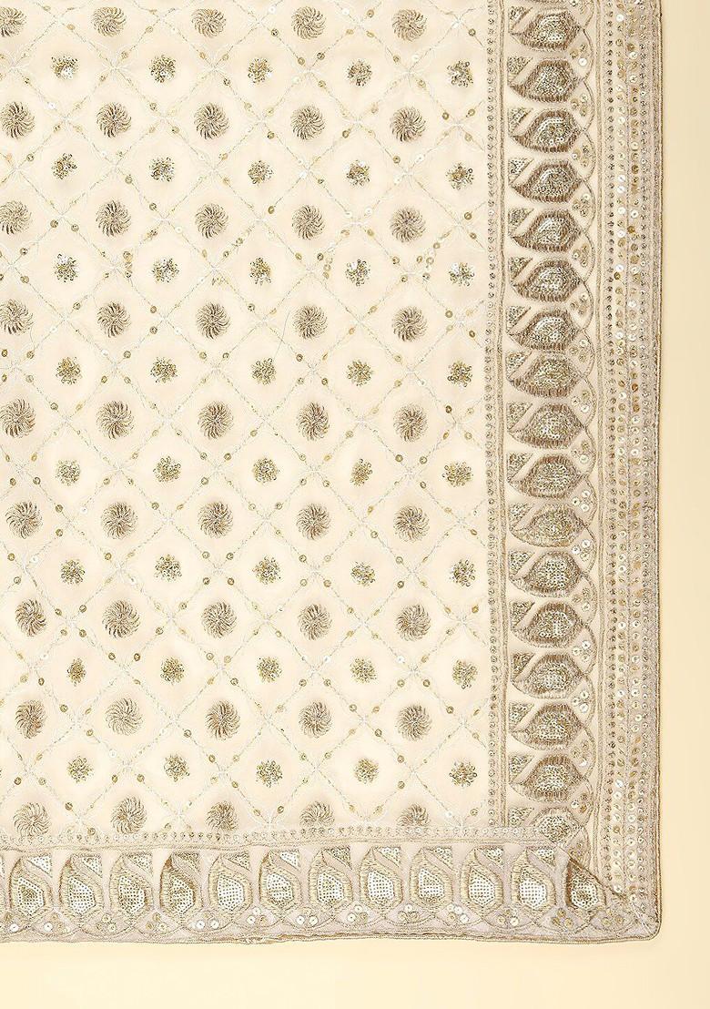 Men White And Gold Toned Ethnic Motifs Embroidered Dupatta