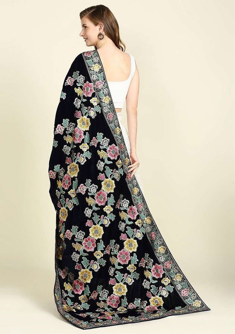 Women Embroidered Velvet Dupatta With Zardozi - Indya