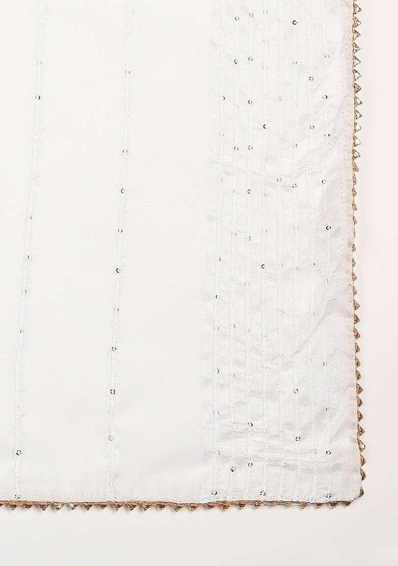 White Embroidered Dupatta With Sequinned - Indya