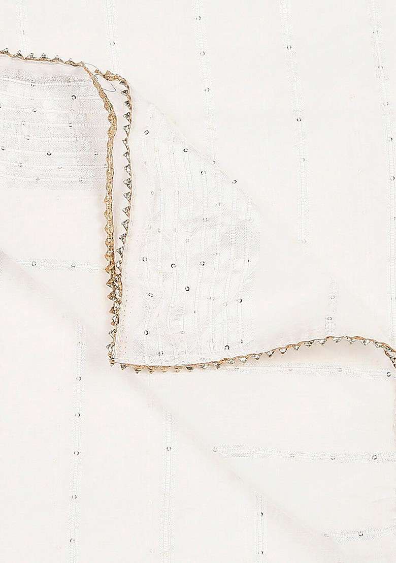 White Embroidered Dupatta With Sequinned - Indya
