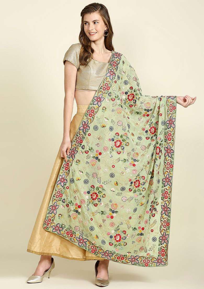 Women Embroidered Viscose Rayon Dupatta With Thread Work - Indya