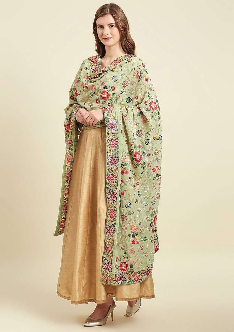Women Embroidered Viscose Rayon Dupatta With Thread Work - Indya