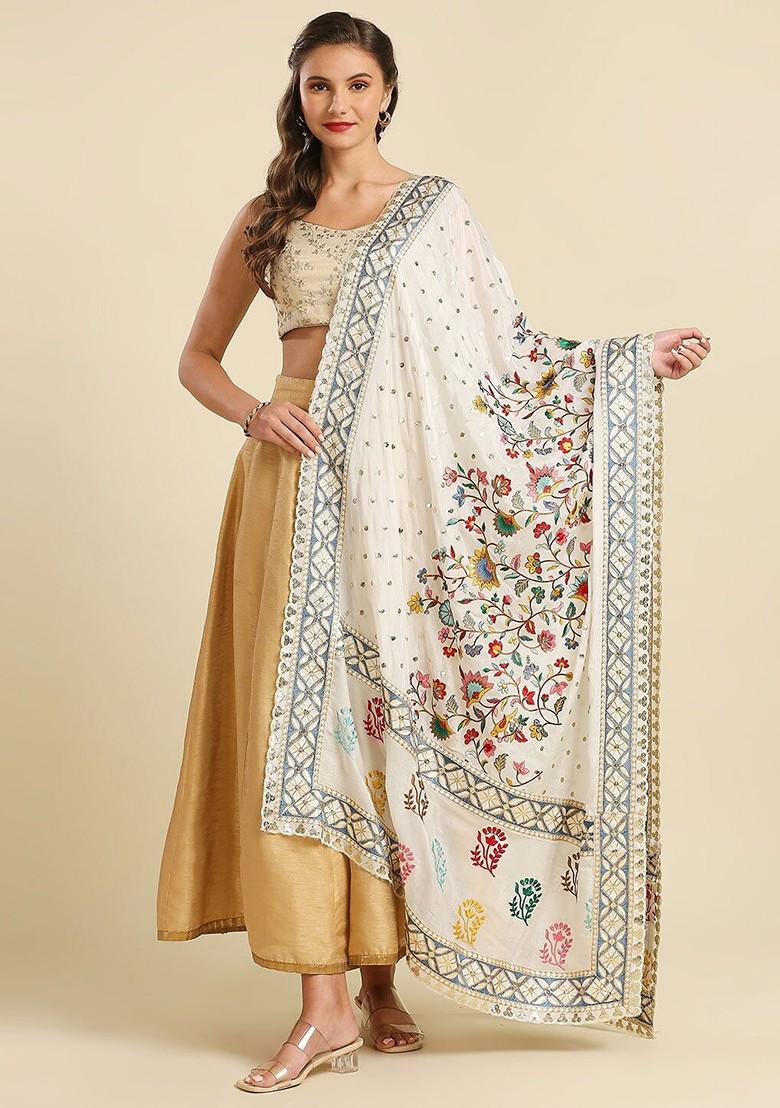 Floral Embroidered Dupatta With Zardozi