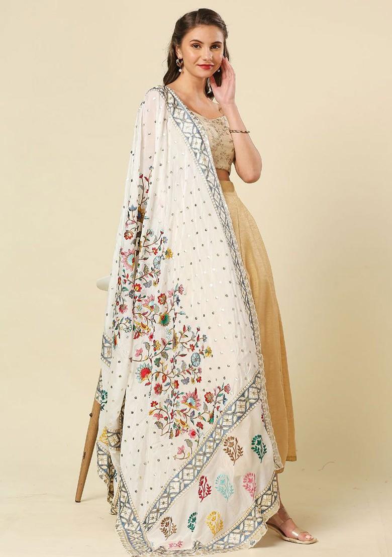 Floral Embroidered Dupatta With Zardozi