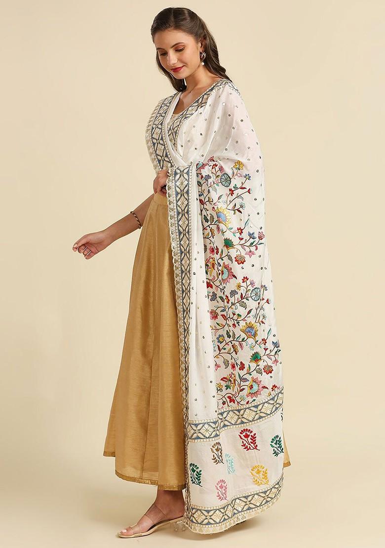 Floral Embroidered Dupatta With Zardozi