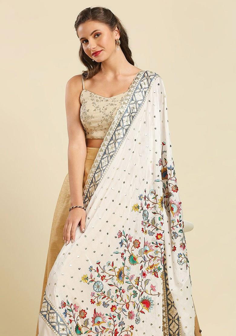 Floral Embroidered Dupatta With Zardozi