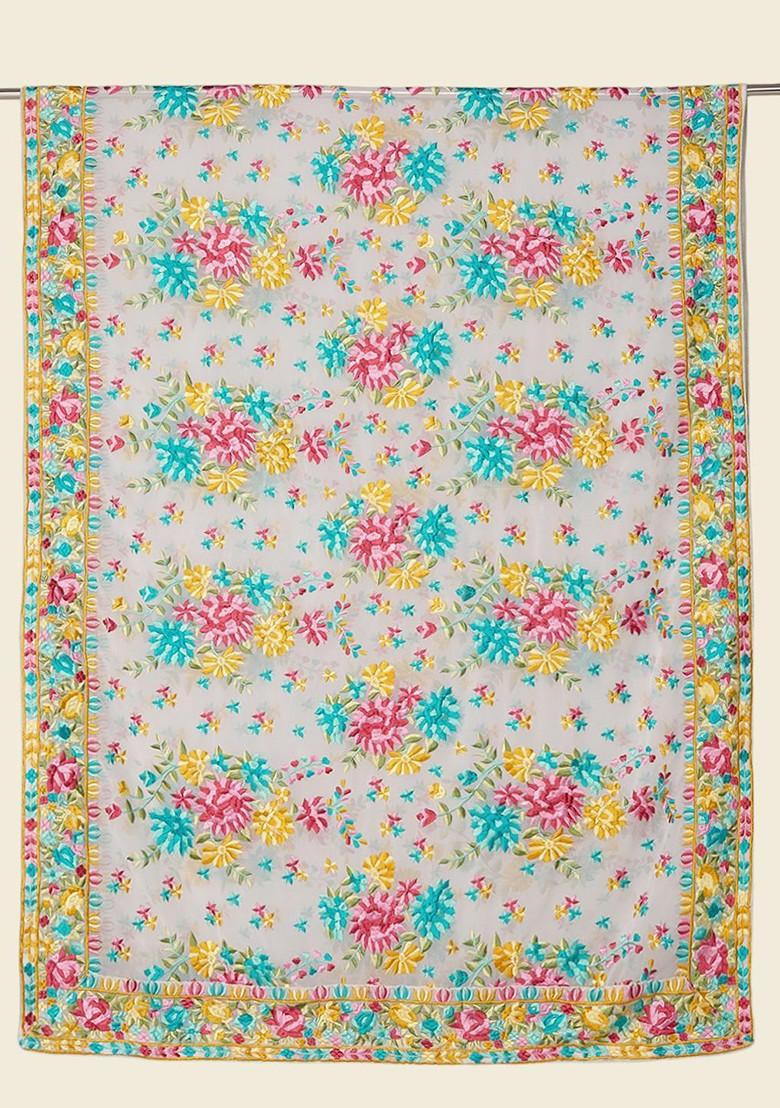 Floral Embroidered Thread Work Dupatta