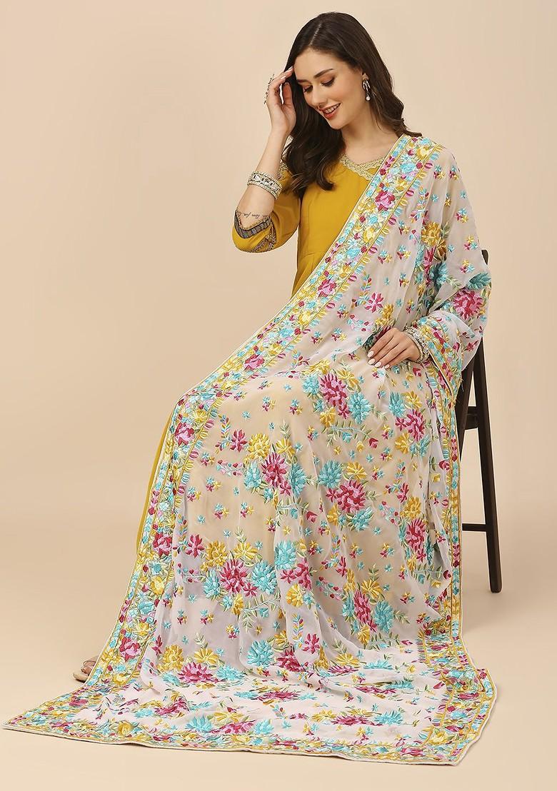 Floral Embroidered Thread Work Dupatta