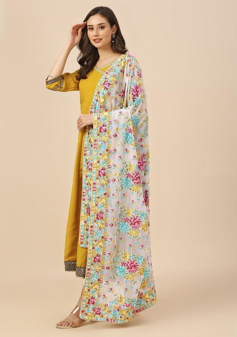 Floral Embroidered Thread Work Dupatta