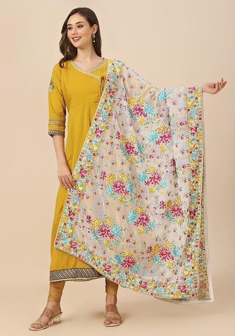 Floral Embroidered Thread Work Dupatta