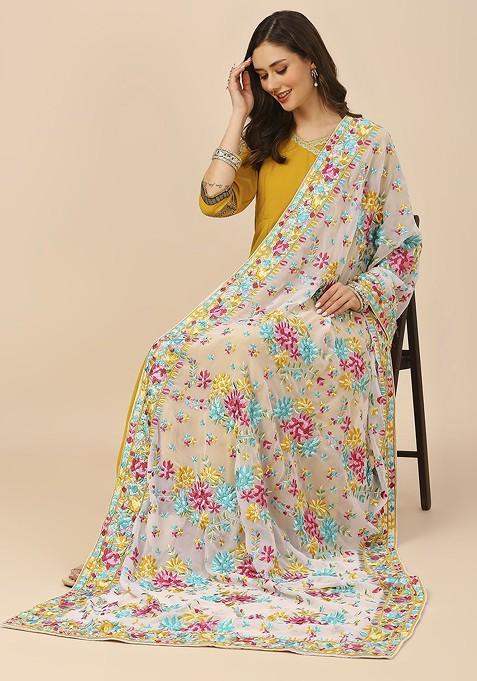 Floral Embroidered Thread Work Dupatta