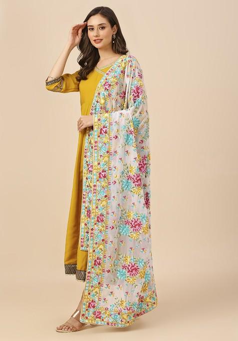 Floral Embroidered Thread Work Dupatta