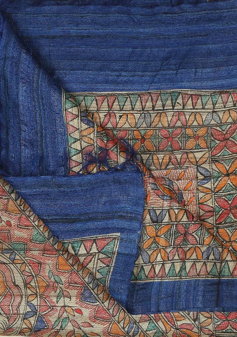 Women Blue And Red Ethnic Motifs Printed Pure Silk Dupatta