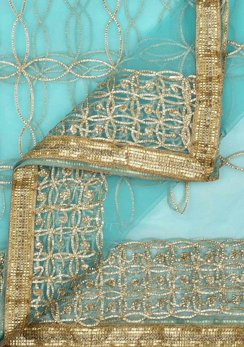 Women Blue And Gold Embroidered Dupatta