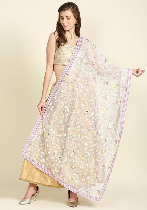 Women Embroidered Organza Dupatta With Mirror Work