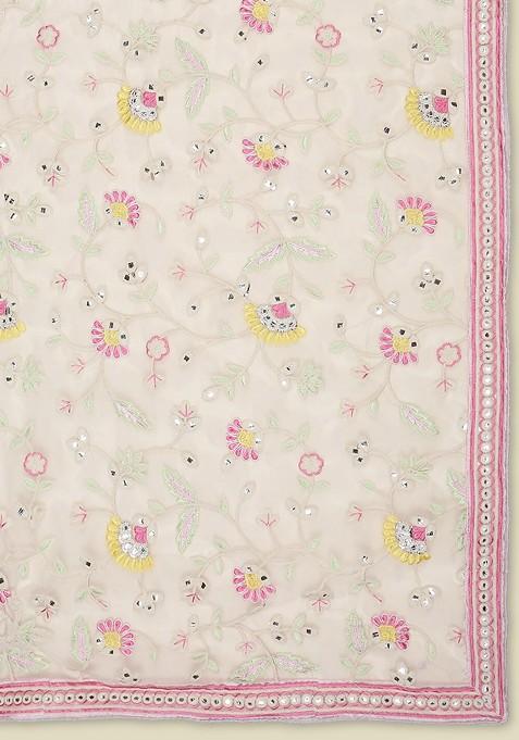 Women Embroidered Organza Dupatta With Mirror Work