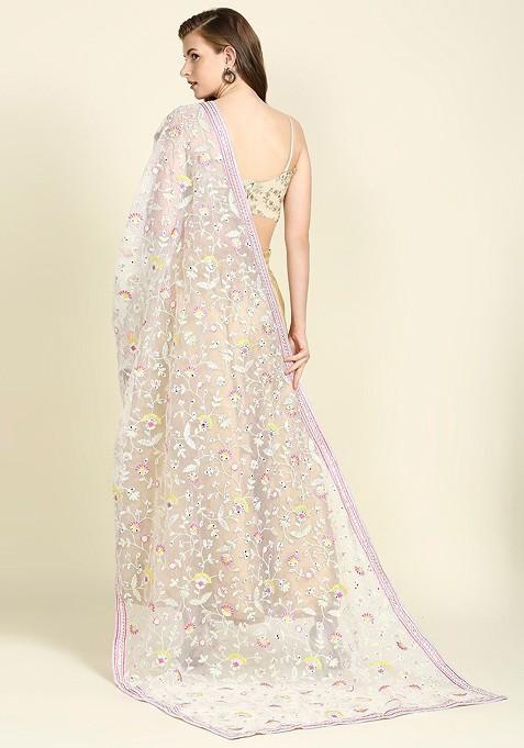Women Embroidered Organza Dupatta With Mirror Work
