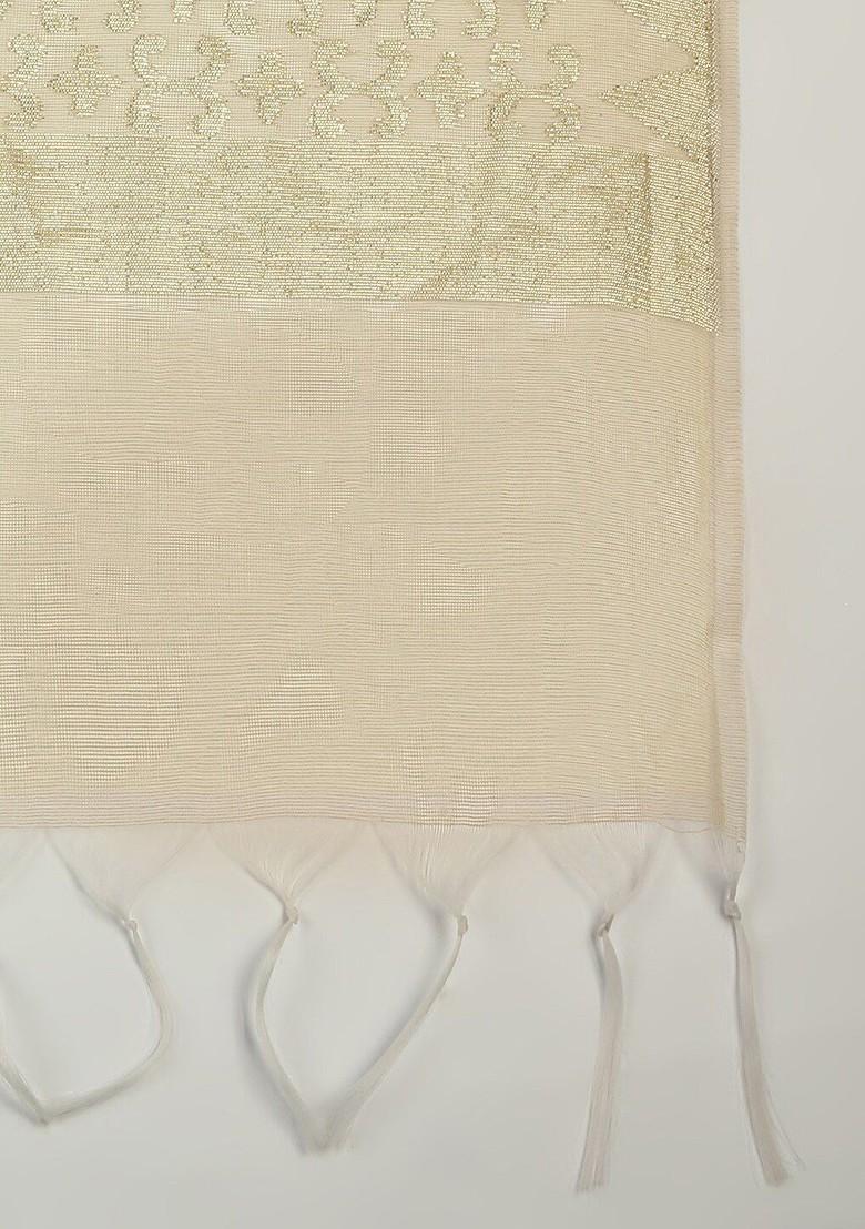 Gold Toned Ethnic Motifs Woven Design Dupatta With Zari