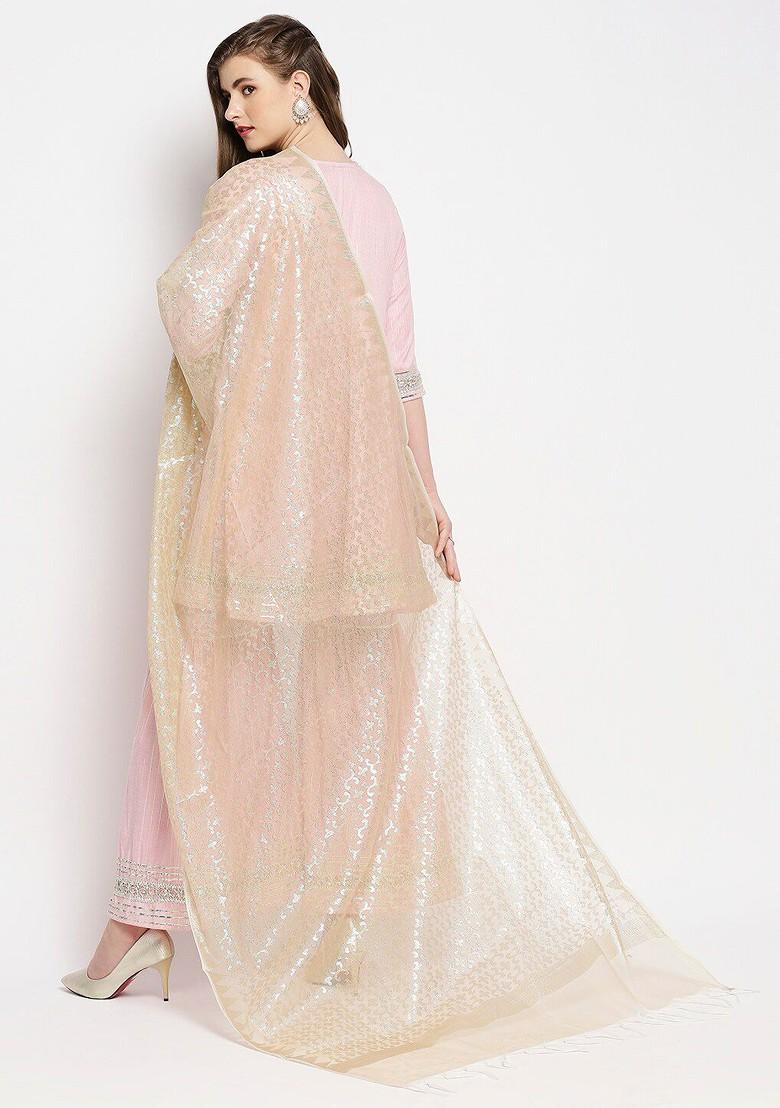 Gold Toned Ethnic Motifs Woven Design Dupatta With Zari