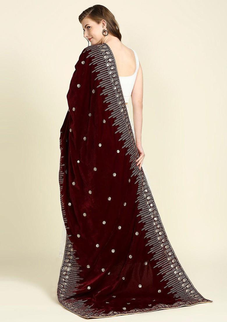 Women Ethnic Motifs Embroidered Velvet Dupatta With Zardozi