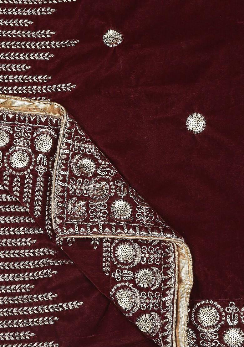 Women Ethnic Motifs Embroidered Velvet Dupatta With Zardozi