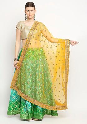 Mustard Yellow And Pink Ethnic Motifs Embroidered Dupatta