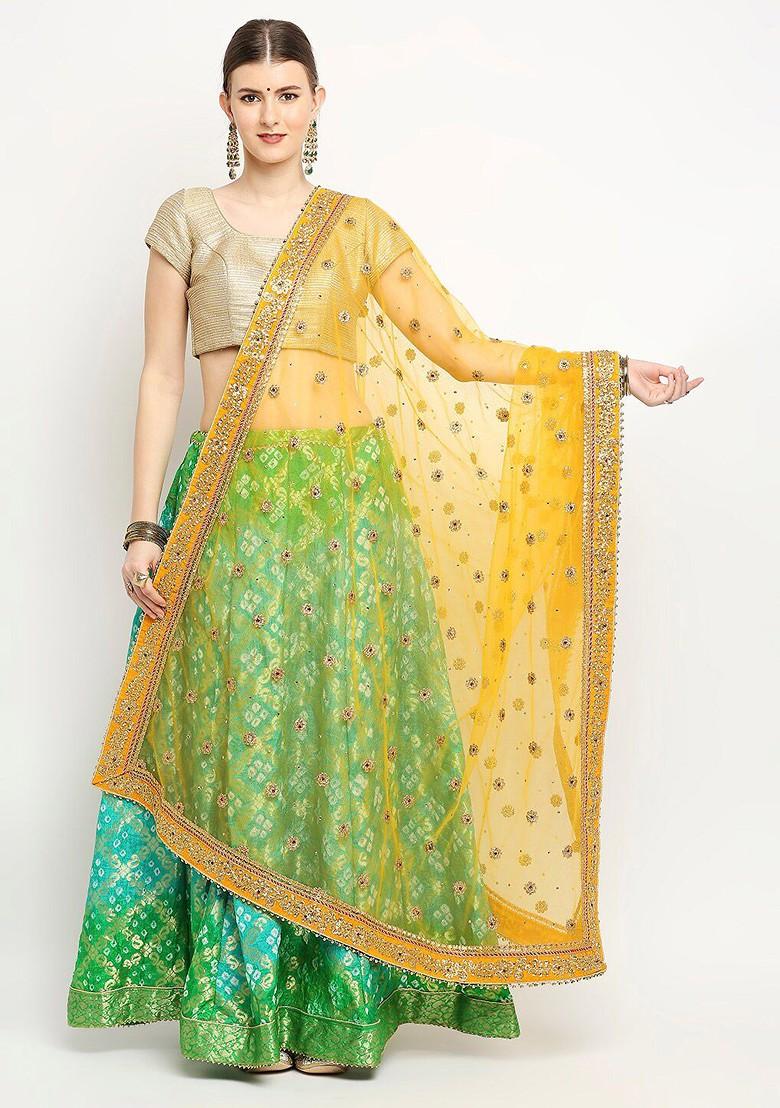 Mustard Yellow And Pink Ethnic Motifs Embroidered Dupatta