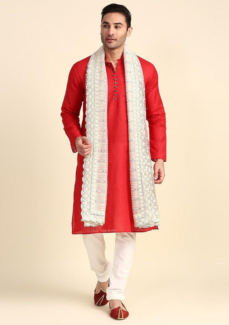 Men Off White Ethnic Motifs Embroidered Dupatta With Mirror Work