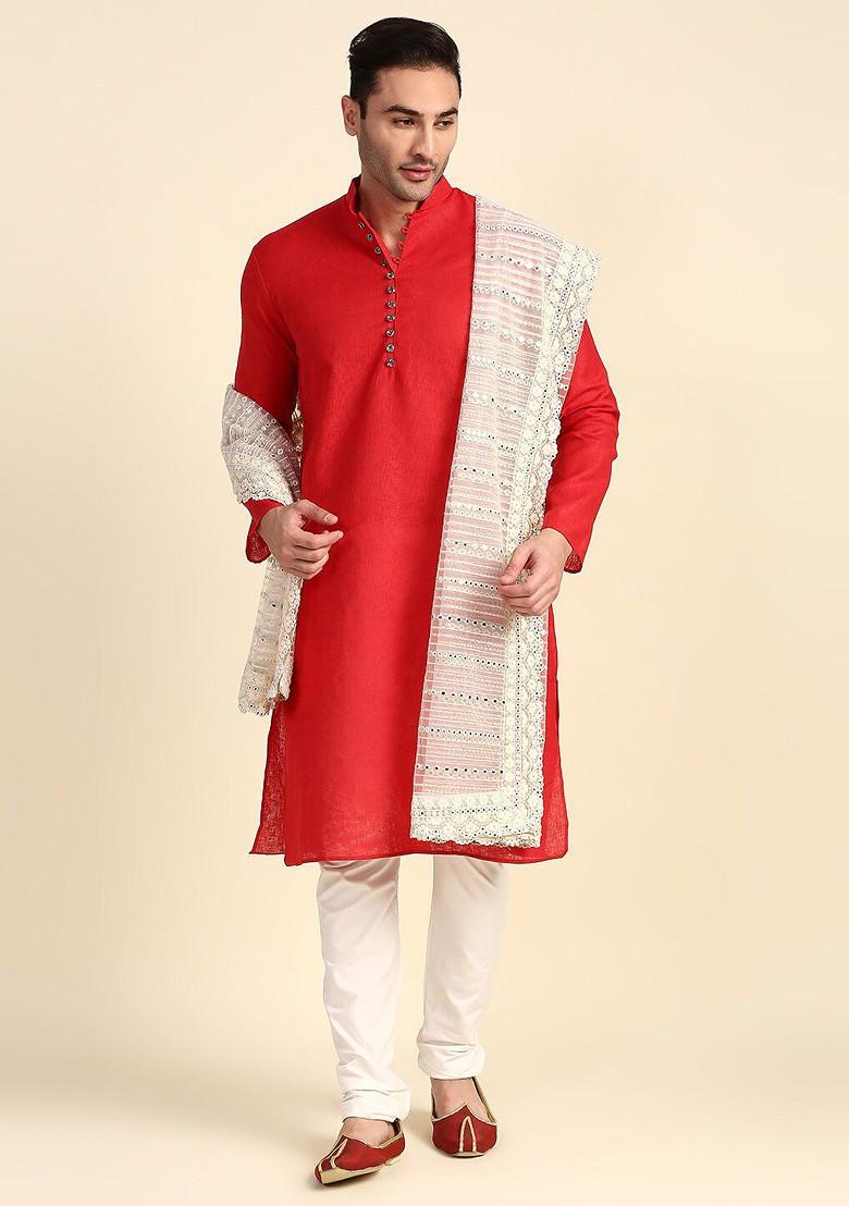 Men Off White Ethnic Motifs Embroidered Dupatta With Mirror Work