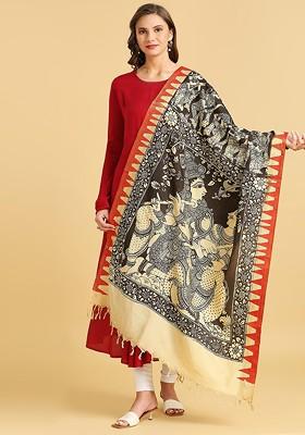 Ethnic Motifs Printed Pure Silk Kalamkari Dupatta