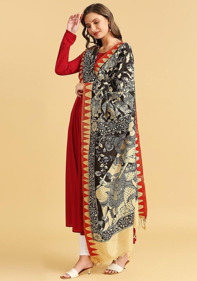 Ethnic Motifs Printed Pure Silk Kalamkari Dupatta