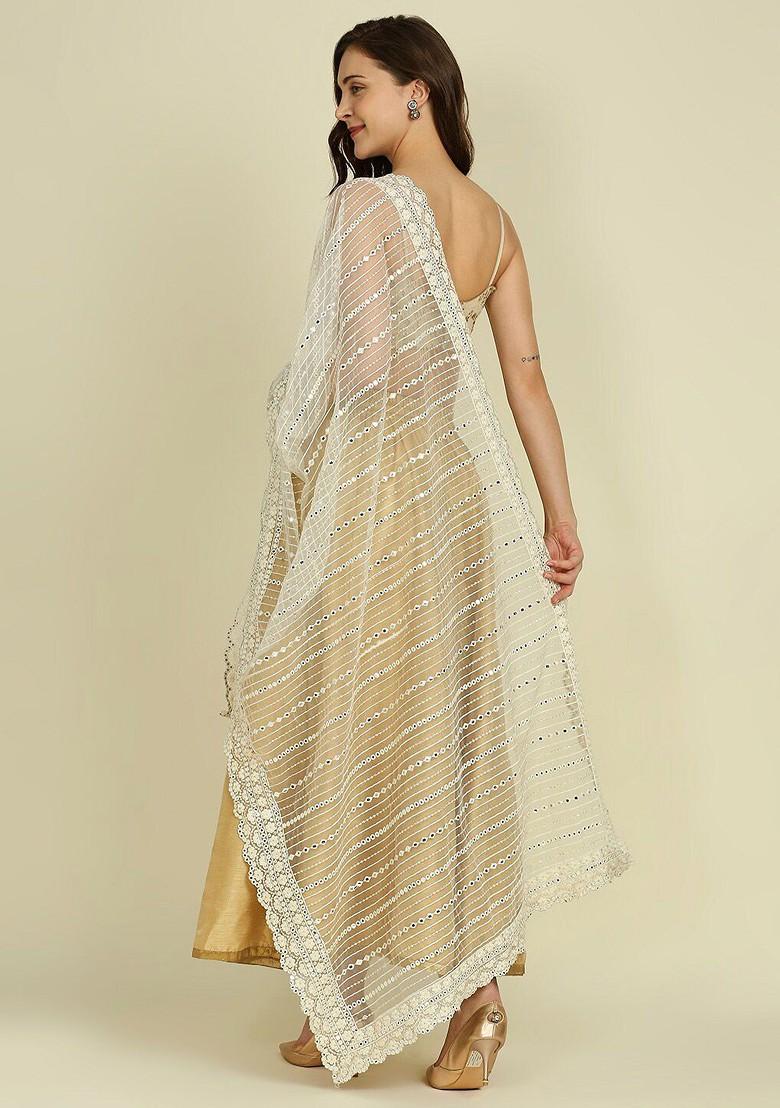 Mirror Work Embroidered Net Dupatta