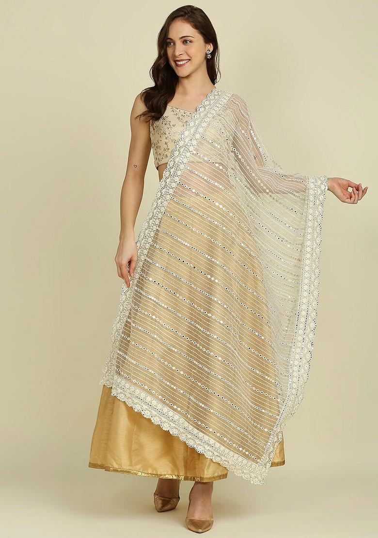 Mirror Work Embroidered Net Dupatta