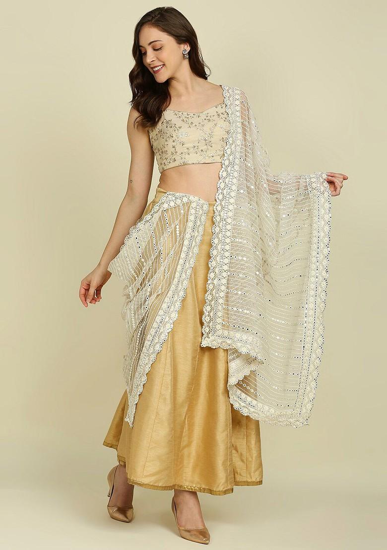 Mirror Work Embroidered Net Dupatta