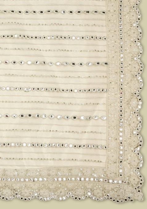 Mirror Work Embroidered Net Dupatta