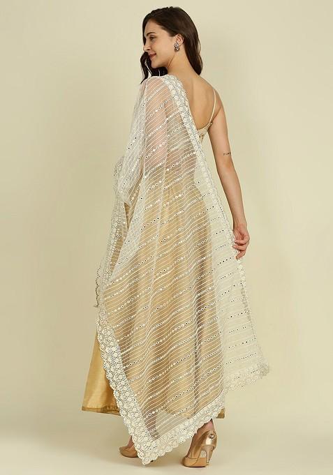 Mirror Work Embroidered Net Dupatta